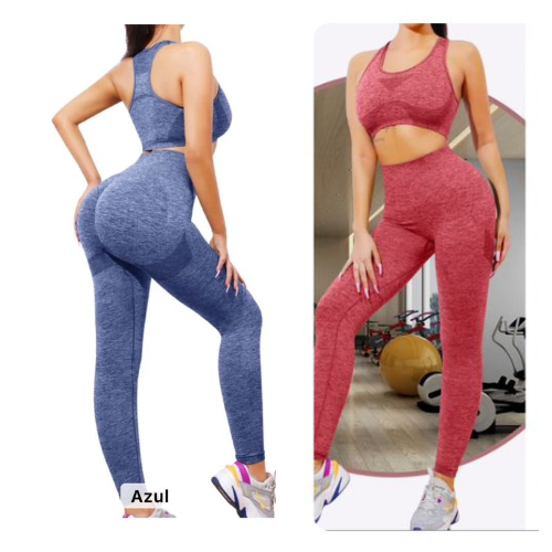 Conjunto Fitness Escultural top + leggings con cintura alta
